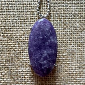 New Prong Set Purple Lepidolite Crystal Stone Pendant Necklace ecklace